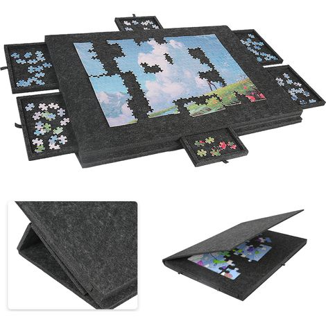 Plateforme de puzzle en feutre – Super légère (2,04 kg), 2 en 1 (support inclinable + housse), 6 tiroirs de tri, pour puzzles 1000 pièces – Idéal pour offrir, maison, voyage
