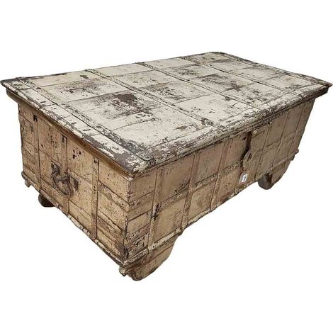 Mesa baúl de madera acabado artesanal marrón 136x71x59h cm