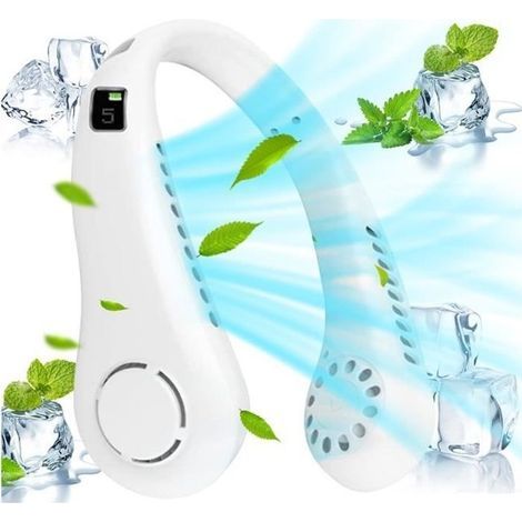(Weiß) Tragbarer Mini-USB-Nackenventilator – 3000 mAh – 3 Geschwindigkeitsstufen – Weiß (1/4)