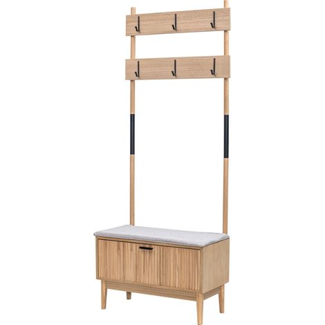 Nordlys – Vestiaire d'entrée bois pin et métal 72x35x185 cm – 6 crochets porte-manteau – Charge maximale 15 kg – Design moderne pour intérieur (1/5)