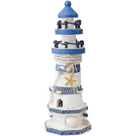 Blau-weiß gestreifter Leuchtturm mit großem Ruder, Ozeanleuchtturm, Wachturm im mediterranen Stil (1/5)