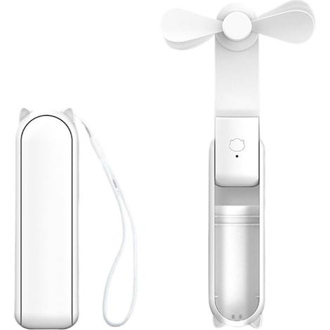 Mini ventilateur - Ventilateur portable - Ventilateur USB - Pliable - Trois vitesses - Pales souples dissimulées - Rotation à 270° - Blanc (1/3)