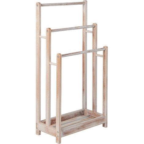 Freistehender handtuchhalter aus holz mit 3 stangen und ablage (1/5)