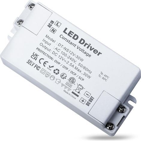 Driver LED 12V 30W, Trasformatore 220V 12V 2,5A, Alimentatore a bassa tensione da CA a CC, Driver LED a tensione costante, Trasformatore LED per strisce LED, Lampade LED, Faretti da incasso (1/5)