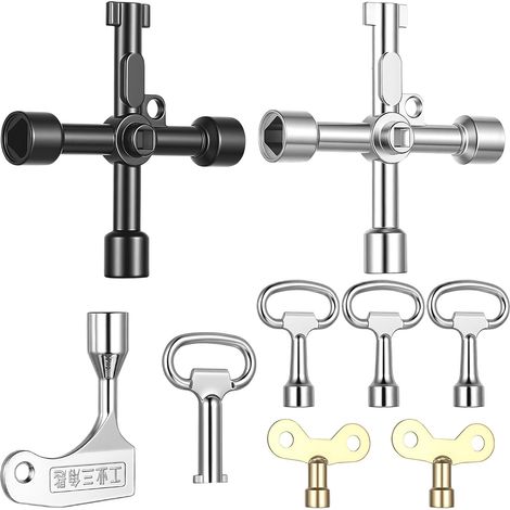 9 Pcs Cle Purge Radiateur, Clé Universelle à 4 Voies, Clé Armoire Electrique, Cle TriangleClé de Placard de Compteur Robinet, Compteur de Gaz, Vanne d'Eau, Armoire électrique (1/5)