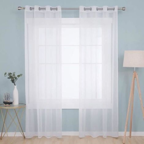 Rideau Blanc - Voilage Rideaux de Fenêtre Lumière Filtrer Demi Transparent Rideaux à Oeillets Draperies Voile,140 x 260 cm, 2 (1/4)