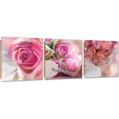 Quadro deco panel 3 parti, 3 rose rosa - 120x40 (1/5)