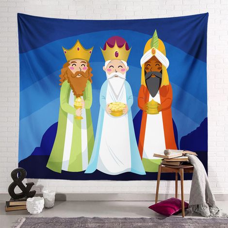 Tenture murale Épiphanie Rois Mages Décoration Chambre Toile Fond Imprimée Numérique Panneau Tissu Décoratif Maison Hanging Tapisserie (1/2)