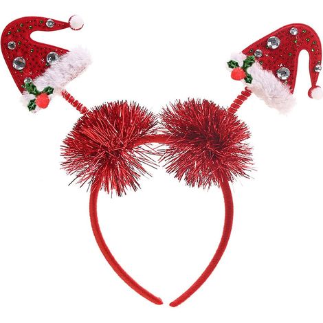 Bandeau de Noël pour femmes et filles - Serre-tête bonnet de Père Noël rouge orné de strass scintillants, motif festif en cristal rouge et vert, accessoire de coiffure pour les fêtes. (1/5)