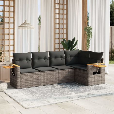 vidaXL Set Divano da Giardino 5 pz con Cuscini Grigio in (1/3)