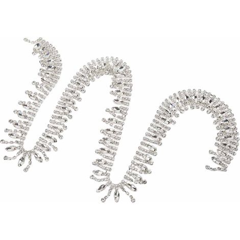 Frange Décorative avec Pampilles et Strass Blanc Argenté 1 mètre - Élégance pour Rideaux, Coussins, Décoration Maison (1/5)