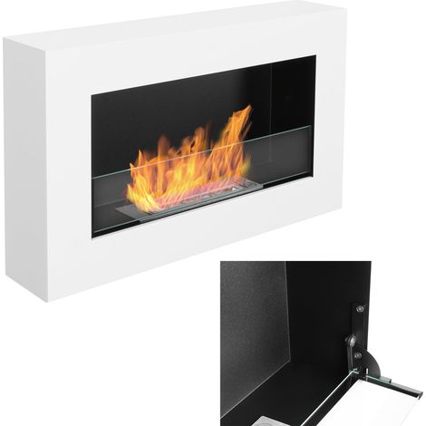 Cheminée bioéthanol murale blanche 65 cm avec vitre ouvrante (1/5)