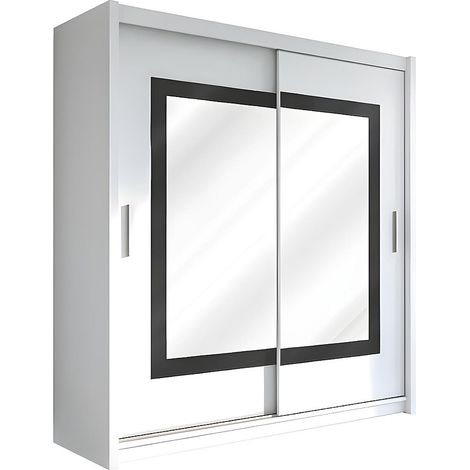 Armadio 2 ante scorrevoli con specchio L203 cm - Colore: Bianco - AUTLAN