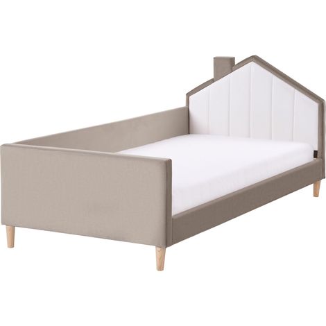 Kinderbett Haus Samtstoff KERVAN 90 x 200 cm Taupe