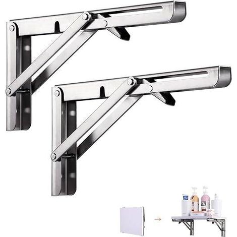 2 piezas de estante plegable con soporte de 250 mm, soporte plegable de acero inoxidable plateado, soporte plegable retráctil de alta resistencia, para garaje, cocina, dormitorio. (1/5)