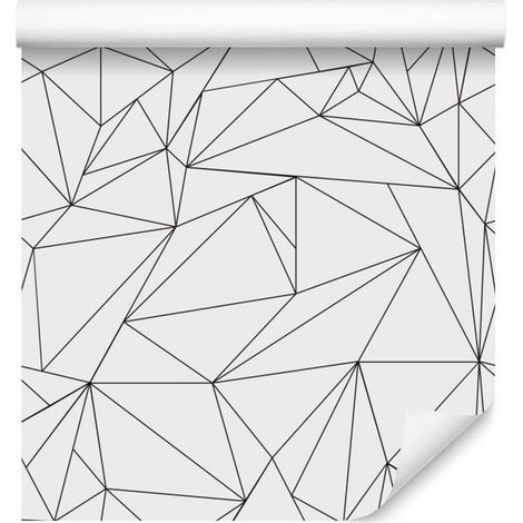 Papel pintado blanco con estampado geométrico para salón y dormitorio, 50x1000 cm. (1/5)