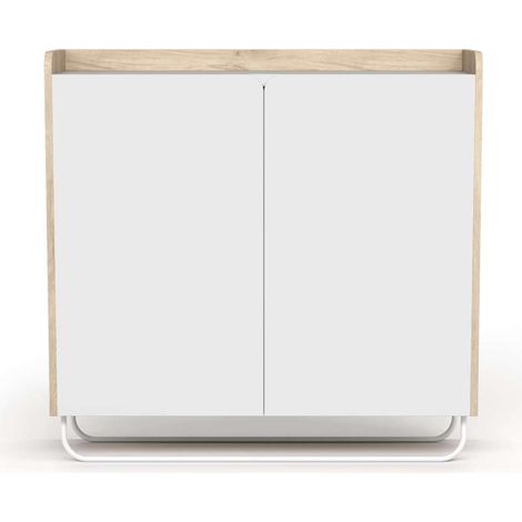 Recibidor zapatero 2 puertas modelo 526 acabado roble claro/blanco, 87 cm (alto) x 90 cm (ancho) x 25.5 cm (prof.) (1/5)