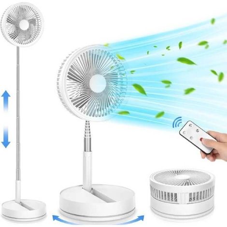 Ventilateur de sol pliable 7 200 mAh, silencieux, télécommandé, 4 modes, minuterie, rechargeable USB pour chambre et bureau