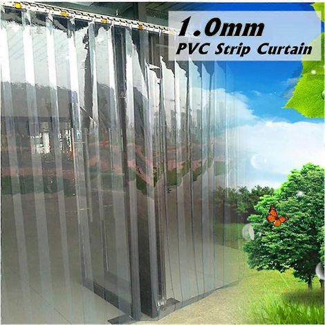 Rideau à lanières en PVC de 2 m pour porte de chambre froide, kit de rideaux transparents et coupe-vent avec tringle de suspension (2025). (1/5)