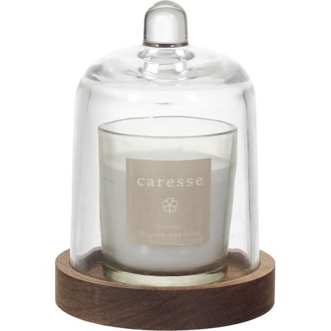 Bougie parfumée sous cloche (H15cm)senteur brume des bois (1/4)