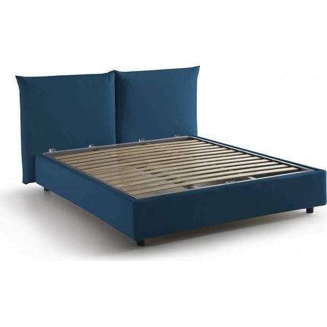 Talamo Italia Letto matrimoniale Gabriella, Letto contenitore con rivestimento in tessuto, 100% Made in Italy, Apertura frontale, adatto per materasso Cm 160x200, Blu, con imballo rinforzato