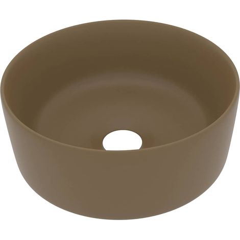 vidaXL Lavabo de lujo redondo cerámica crema mate 40x15 cm (1/2)