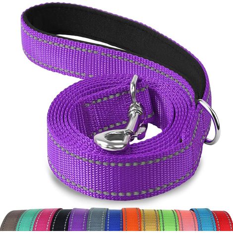 Laisse Double Face Réfléchissante Robuste pour Chien – avec Poignée Rembourée – 1.2m x 2cm – Violet (1/5)
