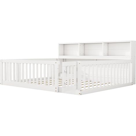 Cama banqueta 140 x 200 cm con almacenaje, pino y MDF, blanca (1/5)