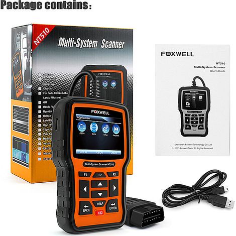 Scanner multiséries FOXWELL NT510 tous systèmes automobile 12V, outil diagnostic moteur ABS SAS direction SRS airbag, fonctions réinitialisation entretien multi-marques essence diesel plage de travail (1/5)