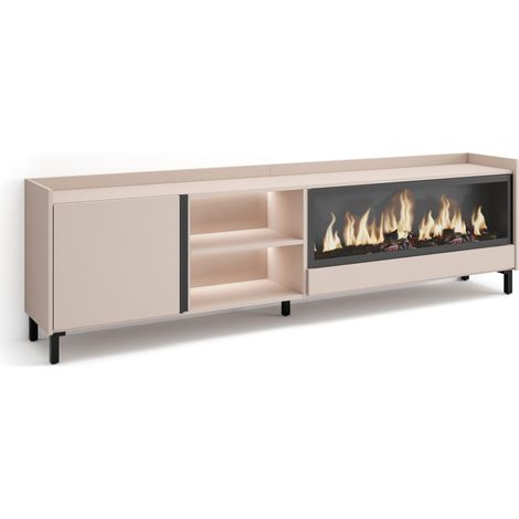 Skraut Home - Mobile TV Soggiorno, Ampio spazio a disposizione, 212x35x61cm, Per TV fino a 80", Camino elettrico XXL, Design industriale, LED, Stile moderno, Beige (1/5)