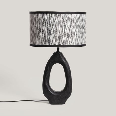 Tischlampe Holz Black Darshan ILUZZIA Weiß / Schwarz