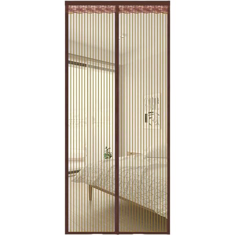 90x200cm brun Moustiquaire Porte Fenetre Magnétique Rideau de Porte Antimoustique Maille Ultra Fine Moustiquaire avec Fermeture Aimantée Sans Perçage pour de Balcon, Chambre