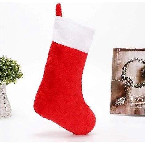 Bas de Noël blanc en peluche de 42 cm avec revers, sac cadeau personnalisé, décoration de cheminée saisonnière (1/5)