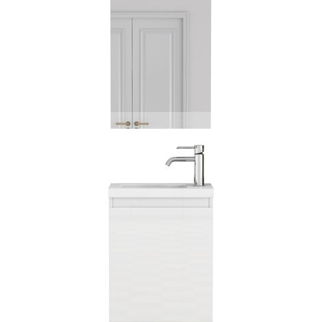 Mueble de baño suspendido blanco brillo 40 cm con lavabo cerámico y espejo (1/5)