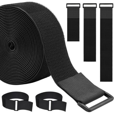Attaches de câble robustes de 5 cm x 4,9 m avec 15 boucles, sangles auto-agrippantes noires, attaches de câble réutilisables pour l'organisation ou le rangement