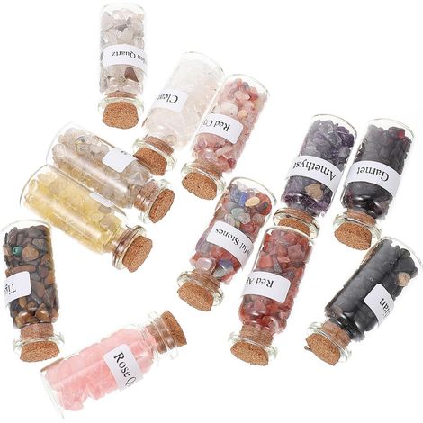 Ensemble de 12 Bouteilles à Souhaits en Verre avec Pierres Naturelles Colorées, Décoration de Bureau et Rangement Petits Objets, pour Anniversaires et Mariages Couleur Aléatoire (1/5)