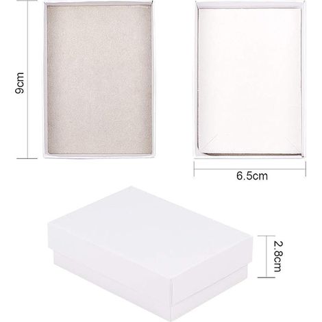 White Rectangle Cardboard Boxes Jewellery Necklaces Rings Earrings 9 x 6.5 x 2.8 cm (1/4)