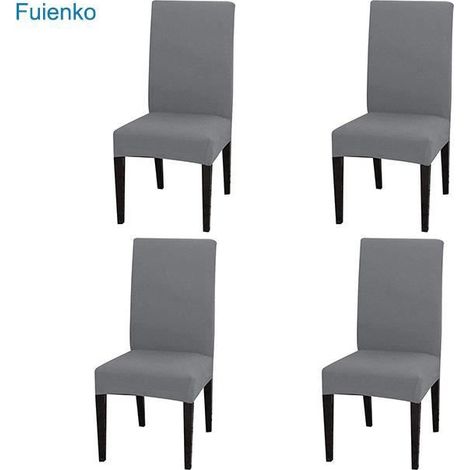 Housse de siège de chaise - Stretch - Gris - 6 pièces - Extensible - Lavable en machine (1/4)