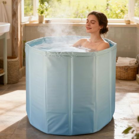 Baignoire pliable pour adultes, grande baignoire plongeante pliable pour récupération, baignoire à glace pliable pour la maison, l'extérieur, les gymnases (ensemble d'isolation bleu dégradé, 80 cm
