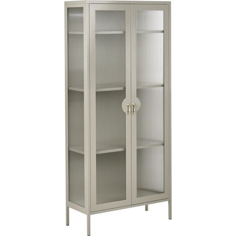 Vitrina de metal de oficina puertas de vidrio acanalado estantes estilo industrial beige claro Gleora