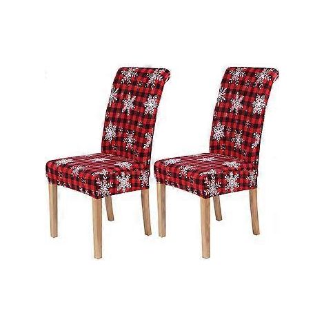 Housses de chaises de salle à manger pour Noël, lot de 2 housses extensibles imprimées, amovibles et lavables, motif à carreaux et flocons de neige. (1/4)