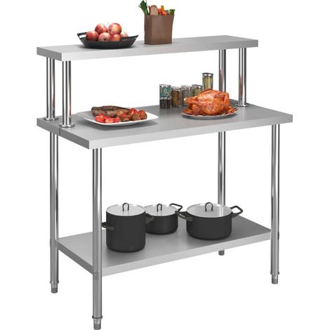 Table de travail de cuisine avec étagère 120x60x120 cm Inox