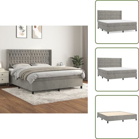 Sommier à lattes de lit et matelas Gris clair 180x200cm Velours - Lit Tapissier - Lit Velours - Lit Double - Literie - Chambre À Coucher (1/5)