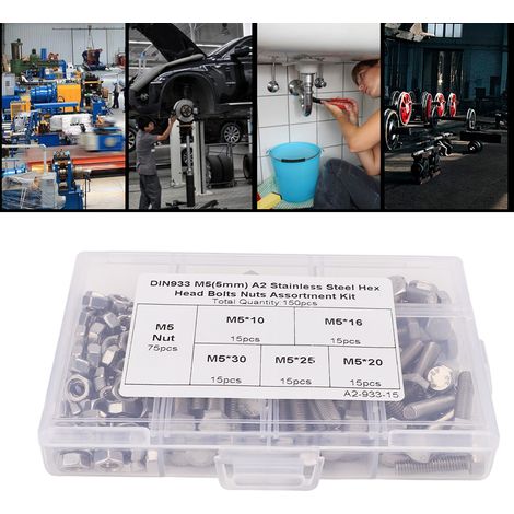 Ensemble de 150 boulons et écrous hexagonaux M5 en acier inoxydable 304 (1/5)