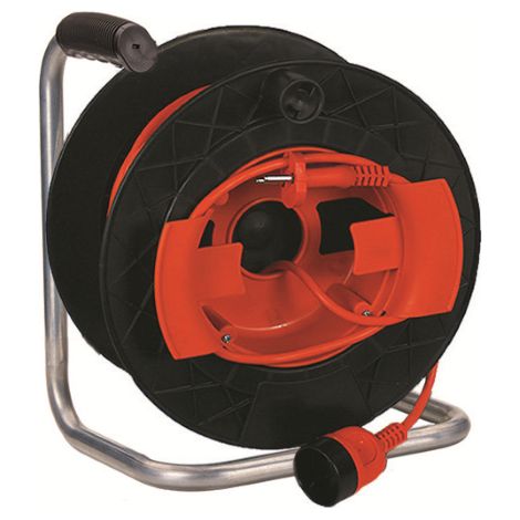 Enrouleur de cable pour tondeuse a' gazon taille-haies support en me'tal 2x1,5 mm fil 25 mt avec prise schuko
