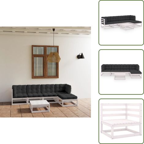 Cojines de madera - vidaXL Muebles de jardín 6 piezas con cojines de madera de pino maciza - Muebles modulares