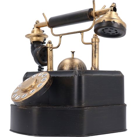 Modèle de téléphone ancien en fer, style rétro vintage, avec cadran rotatif et fil, à poser sur une table pour la maison, un café, un bar ou un hôtel. (1/5)