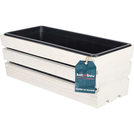 KOTARBAU® Jardiniere Extérieur - Bois - 40 x 18 x 15 cm - Blanc - Bac à Fleurs - Jardiniere Rectangulaire - avec Insert Plastique - pour Terrasse - Jardin - Décoration Extérieure (1/5)