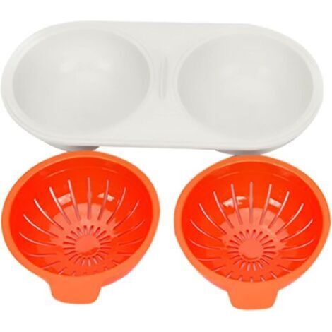 Pocheuse doeufs au micro-ondes, oeuf vapeur, Casserole antiadhésive à double couche avec couvercle pour la cuisson des oufs dans la cuisine (Orange) (1/5)