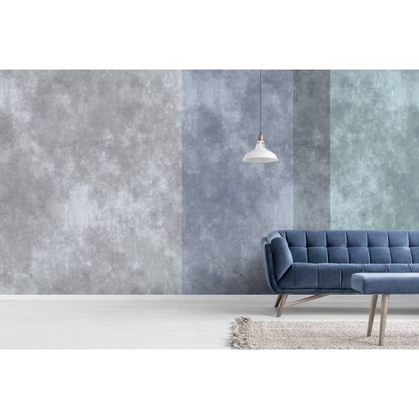 Papier peint panoramique salon à motifs tâches | Tapisserie panoramique tendance angle de mur | Papier peint panoramique gris, bleu et vert - 270 x 500 cm (5 pièces) (1/5)